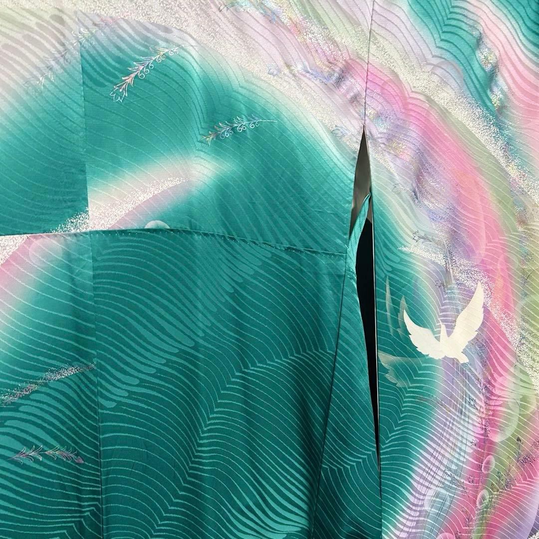 正絹　振袖　フルセット　６点　モダン　成人式　個性的　トール　裄丈長め