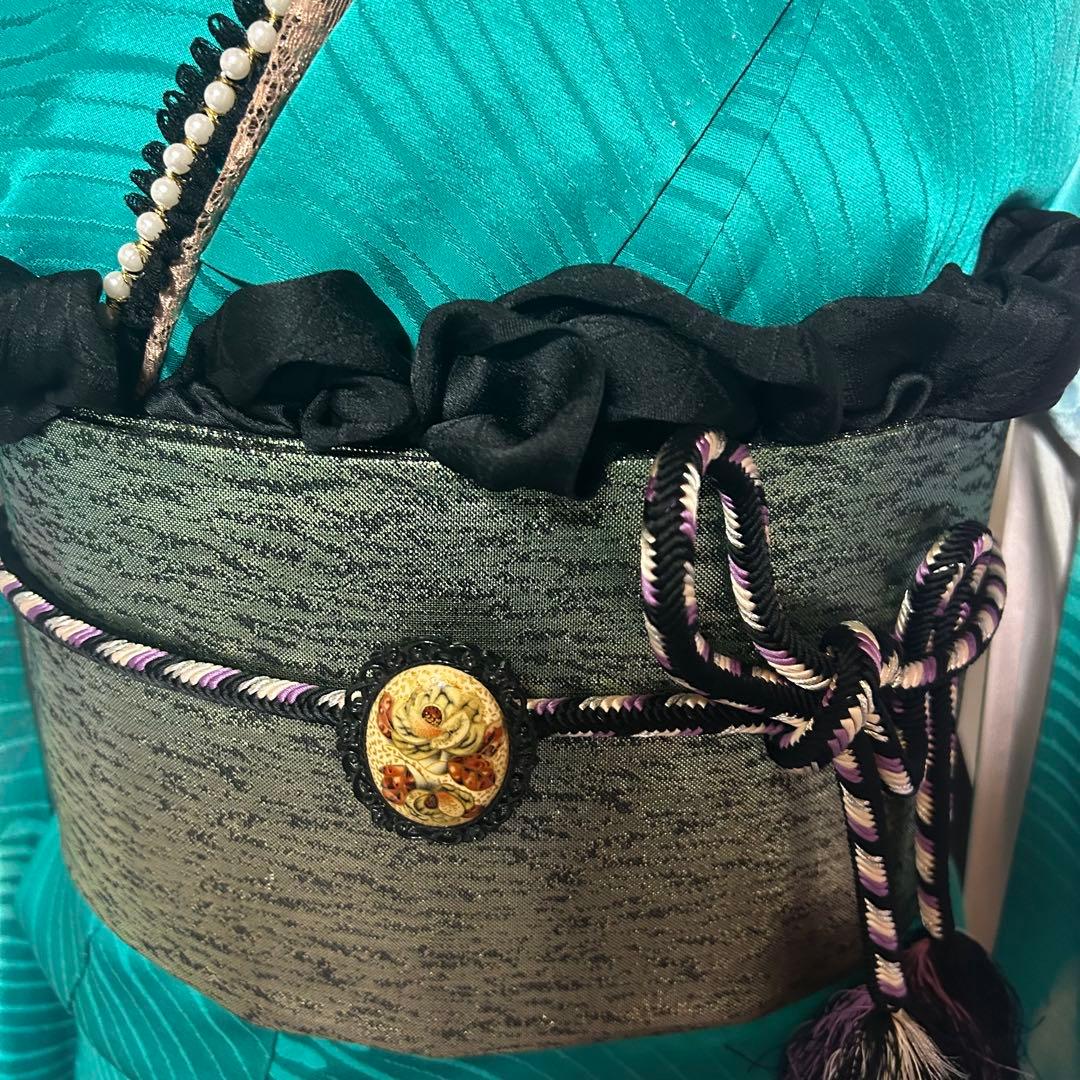 正絹　振袖　フルセット　６点　モダン　成人式　個性的　トール　裄丈長め