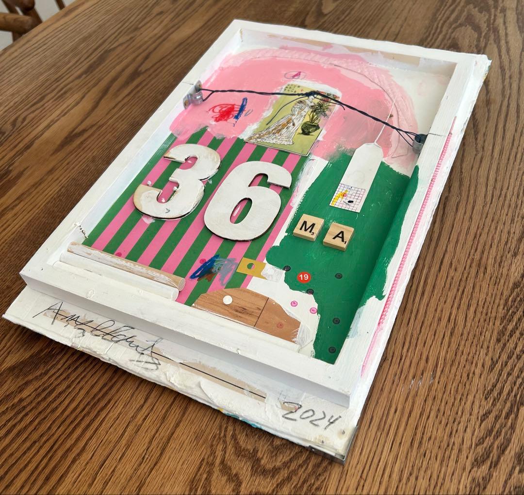 コラージュアート作品　ミクストミディア　和紙　ペイント　アメリカ