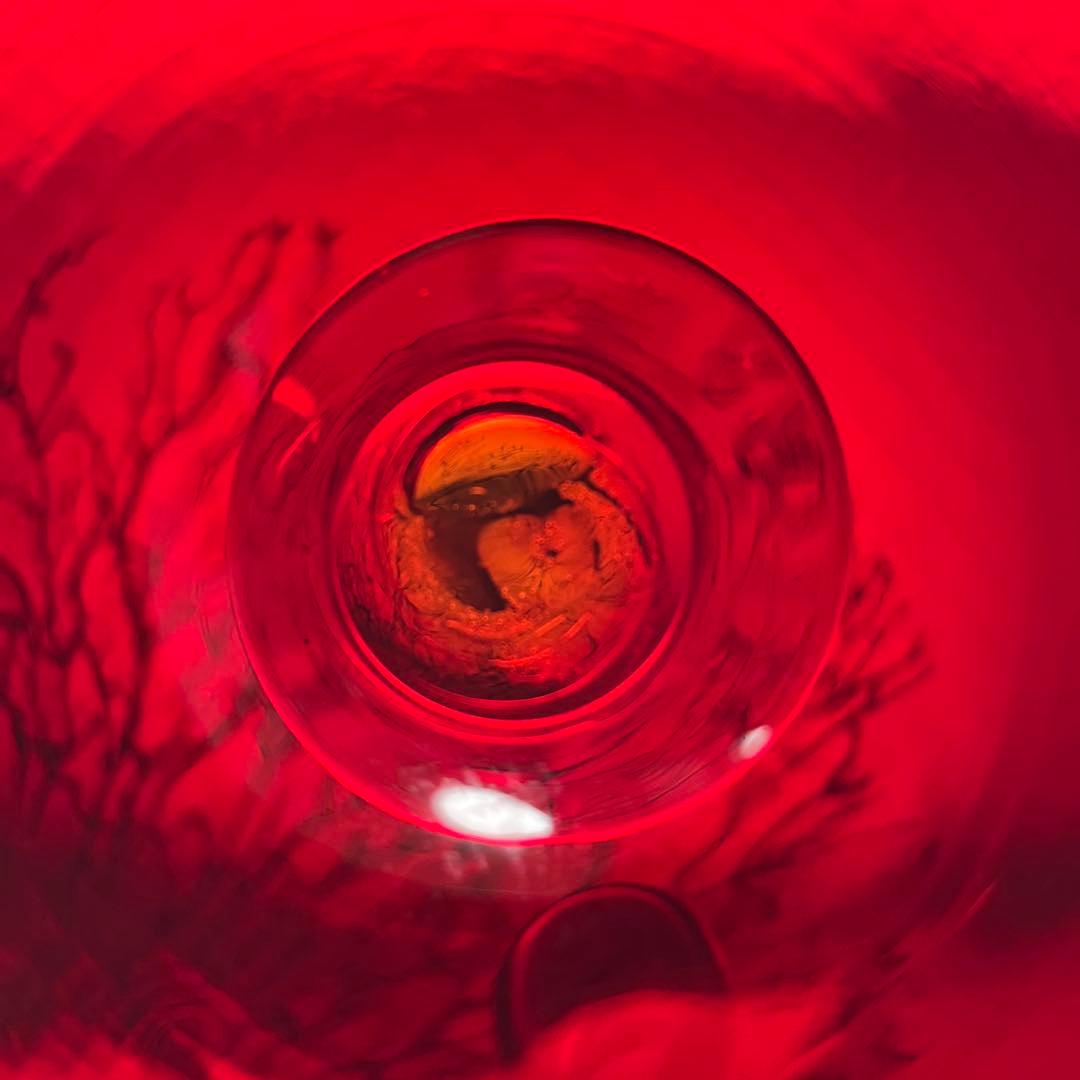 骨董　時代ガラス　希少緋色　朱赤　赤胴　取手付き　アイスクリームコップ　氷コップ