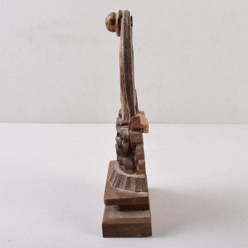 仏教美術　古銅鍍金　絡子環　円環　置物　縁起物　唐木台座付　C　R9219