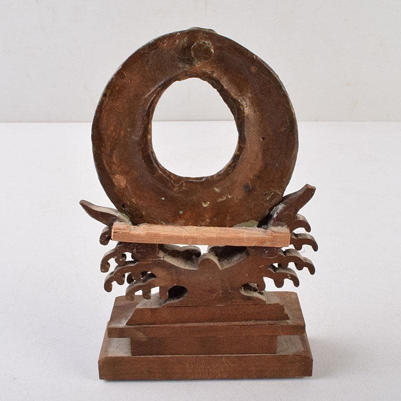 仏教美術　古銅鍍金　絡子環　円環　置物　縁起物　唐木台座付　C　R9219