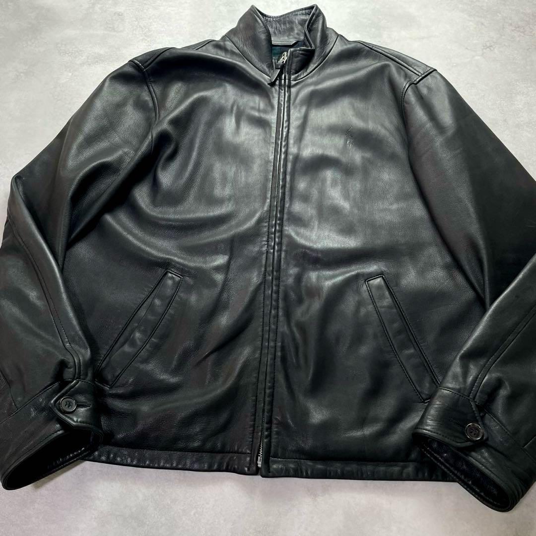 極美品 ポロラルフローレン シングルライダースジャケット 羊革 チェック ポニー