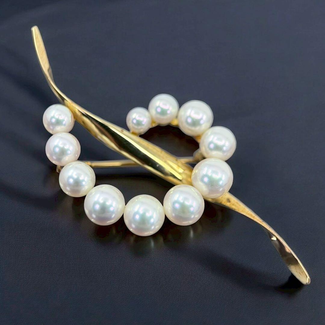 【極上】ミキモト　K18 アコヤ　本真珠　パール　ブローチ　コサージュ