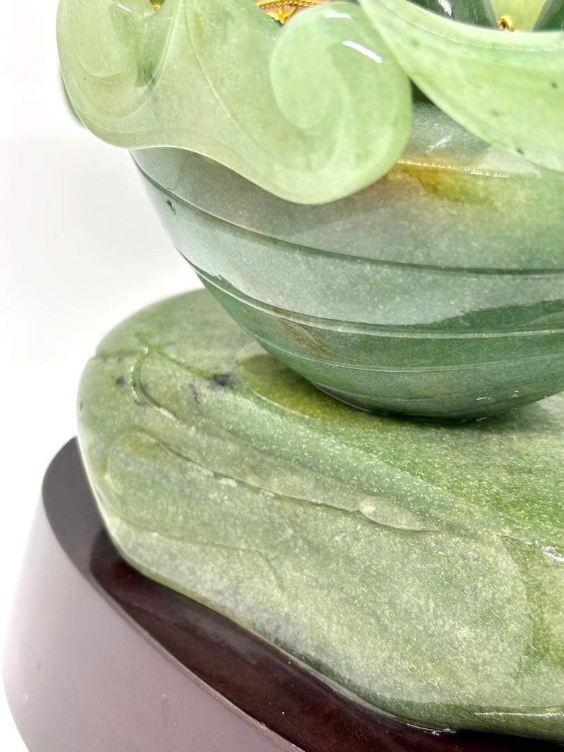 #伝統工芸士　斉藤本晴作 インド翡翠 『宝船 』彫刻置物