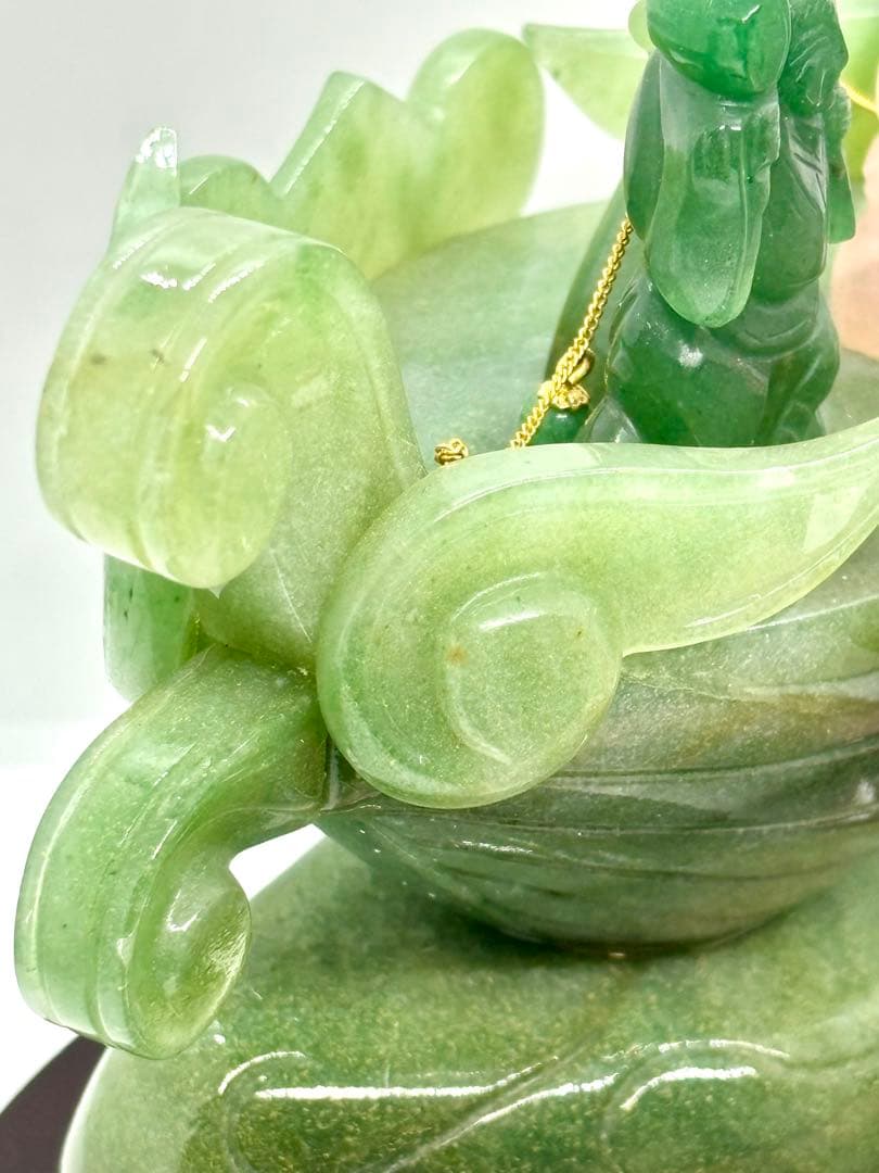 #伝統工芸士　斉藤本晴作 インド翡翠 『宝船 』彫刻置物