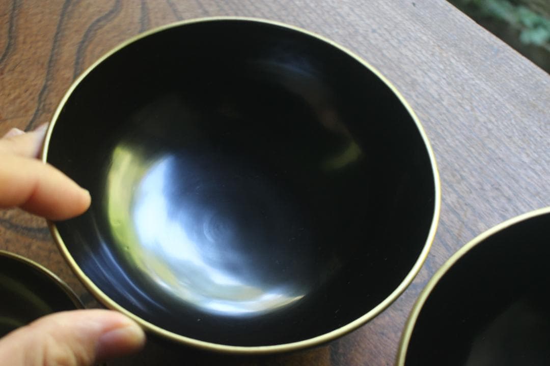 デッドストック！時代金縁黒漆に優美な松竹場沈金のお椀2点（検輪島塗蒔絵椀雑煮椀