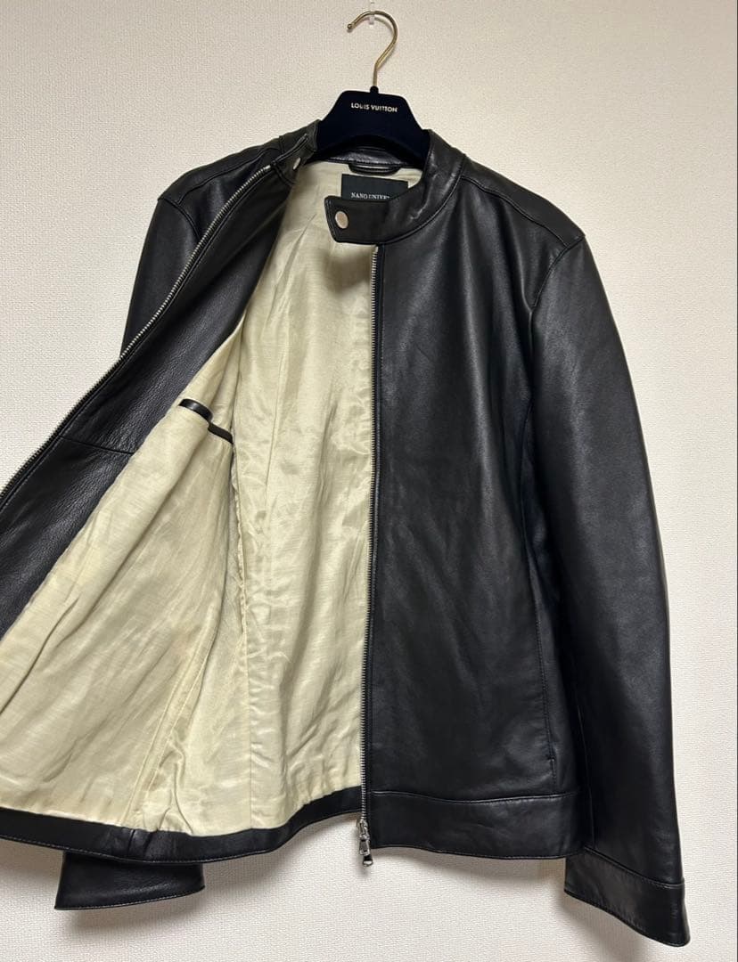 nano universe/レザージャケット/sizeM/黒/ラムレザー