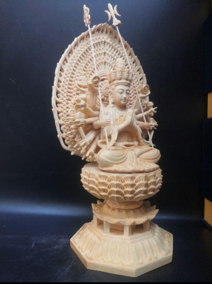 仏像 八大守護神【千手観音】干支ネズミ守護神 観音像 千手観音菩薩 木彫