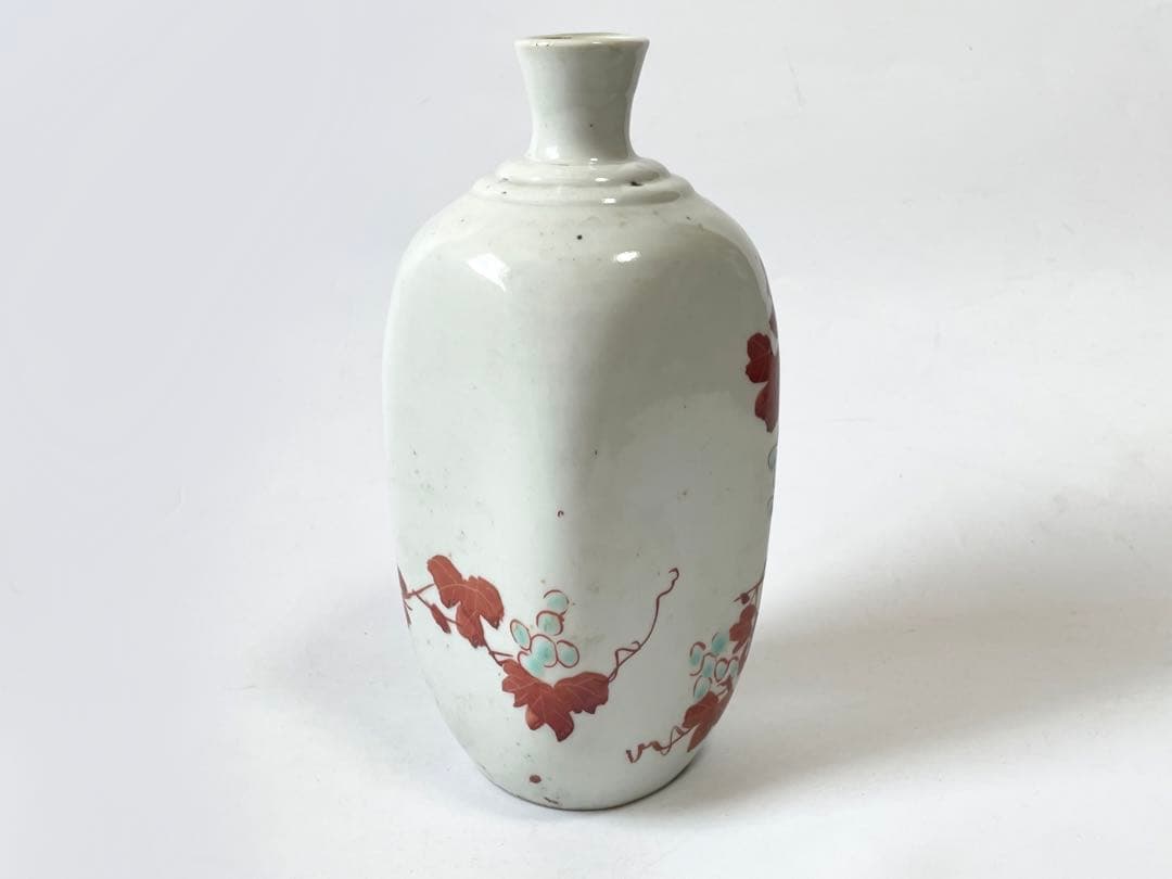 骨董　アンティーク　岩谷焼　蔦植物文　鞆徳利　徳利　保命酒徳利　赤絵　色絵　酒器