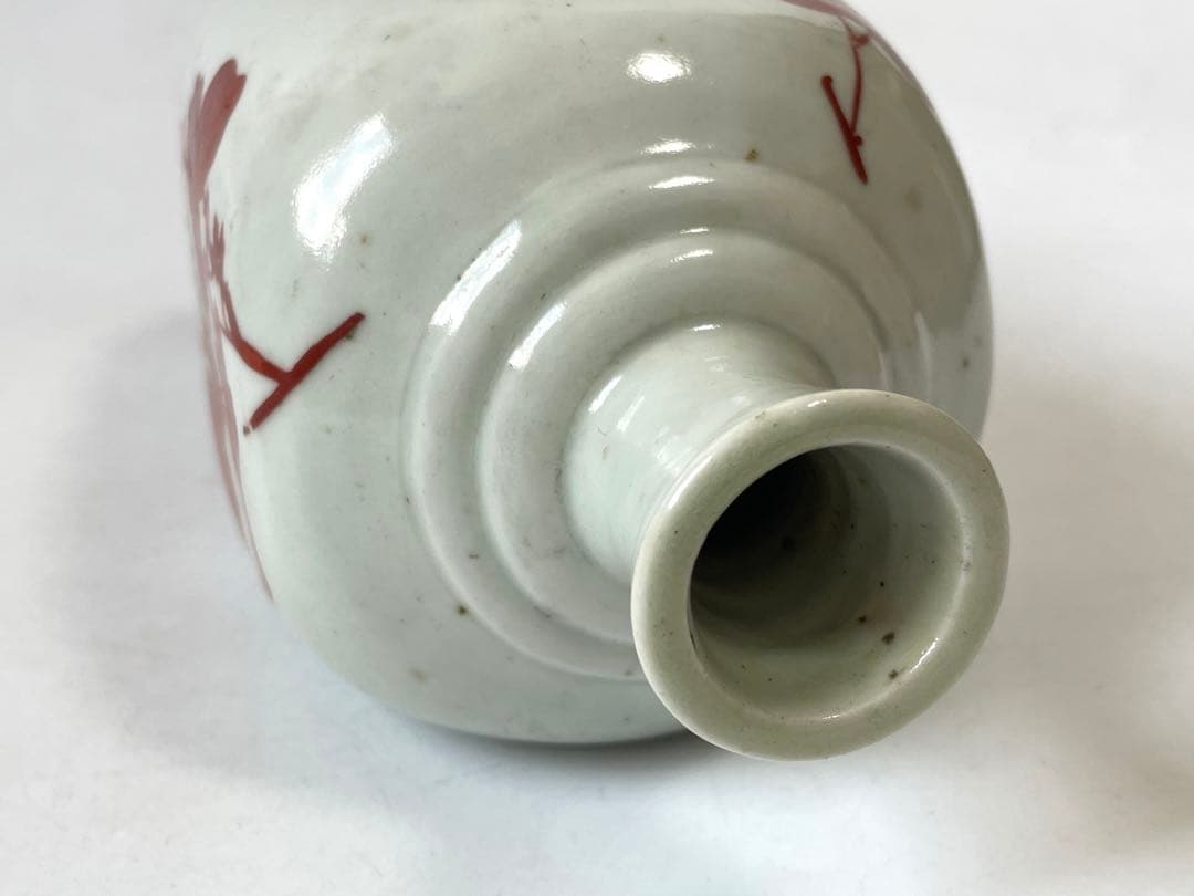 骨董　アンティーク　岩谷焼　蔦植物文　鞆徳利　徳利　保命酒徳利　赤絵　色絵　酒器