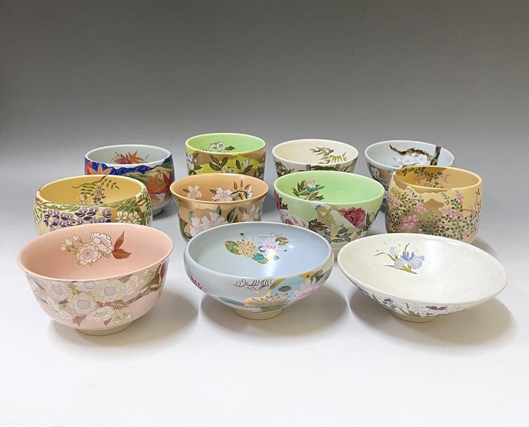 E675 源平 茶碗 御所の花 茶道具 抹茶茶碗 茶器