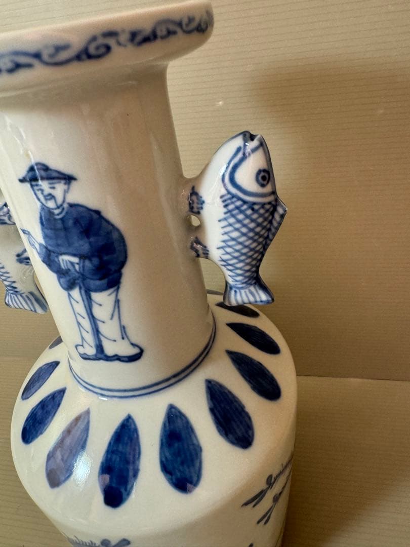 2785 染付高砂　九谷美陶園　花瓶　時代物
