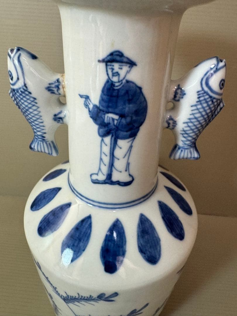 2785 染付高砂　九谷美陶園　花瓶　時代物