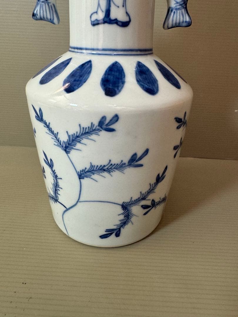 2785 染付高砂　九谷美陶園　花瓶　時代物