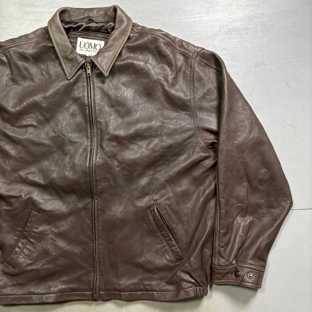 90's✨レザージャケット　A-2 本革オールレザー　茶色　ショート丈　短丈　L