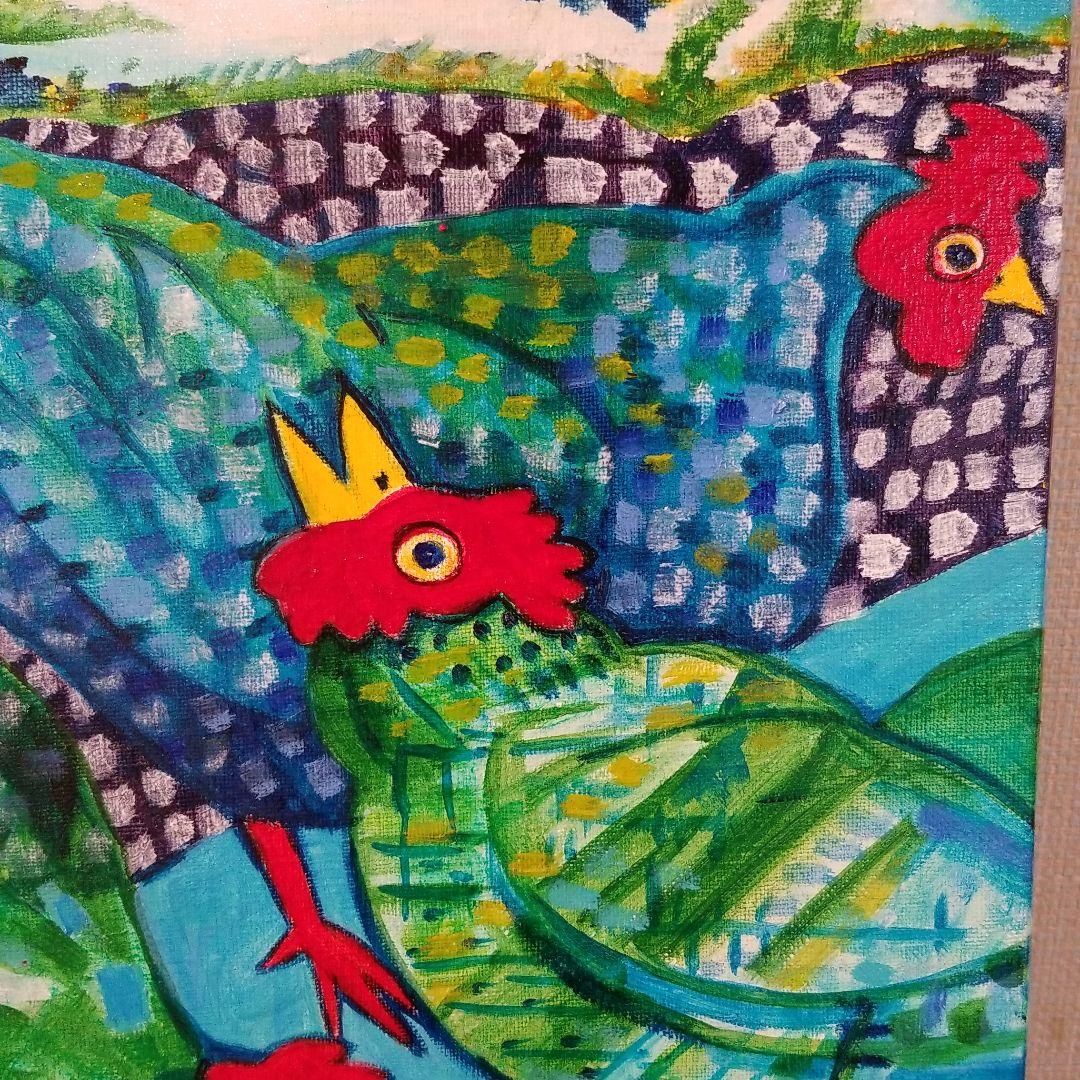 油絵　saosao　緑色のめんどりたち