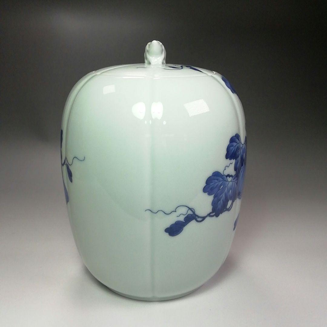 Ｓ３１４　水指　『藍鍋島』『染付瓜文』『りすつまみ』『中村公法作』　共箱　茶道具