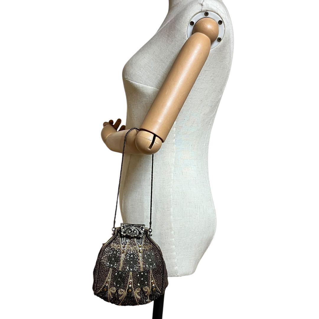 美品　ルミーはしもと　パーティバッグ　ビーズ刺繍　チェーン　皇室御用達