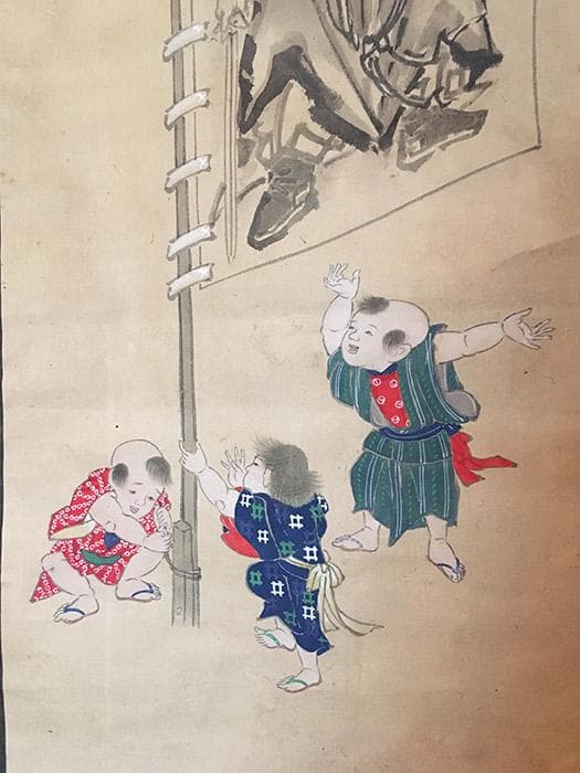 掛軸 五月 鐘鬼 子ども 節句 絵 中古 古物 骨董 19.02.09-3.