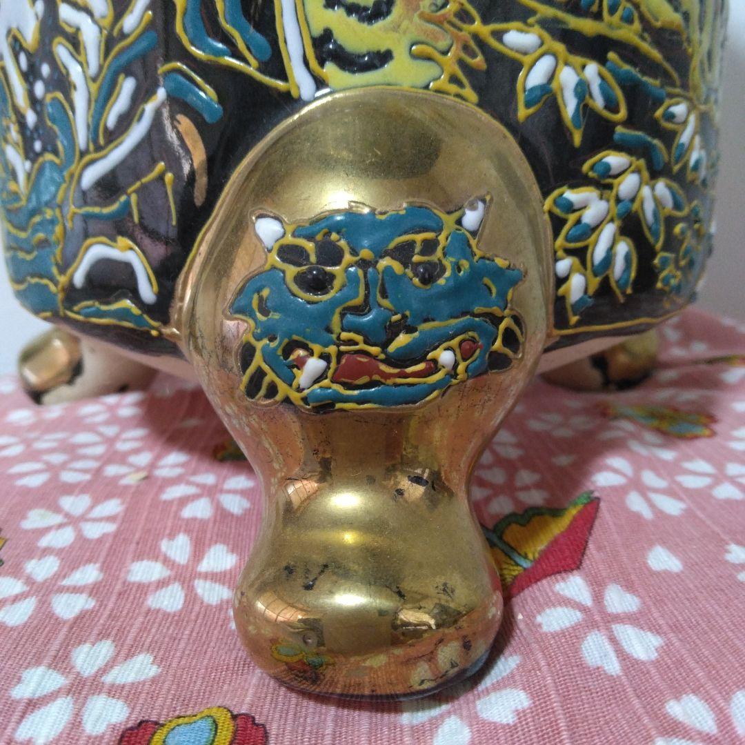 龍虎闘図　植木鉢　三つ足