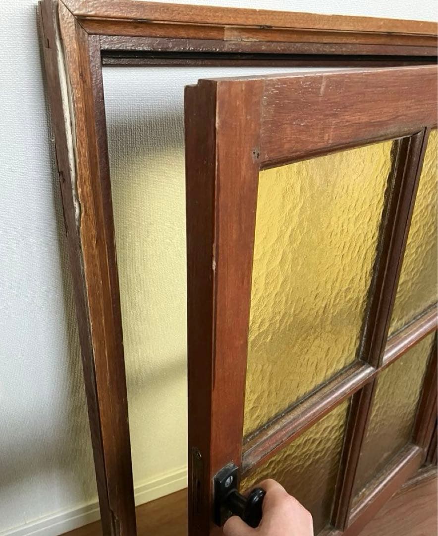 【antique】フランス ガラス窓 マスタードイエロー