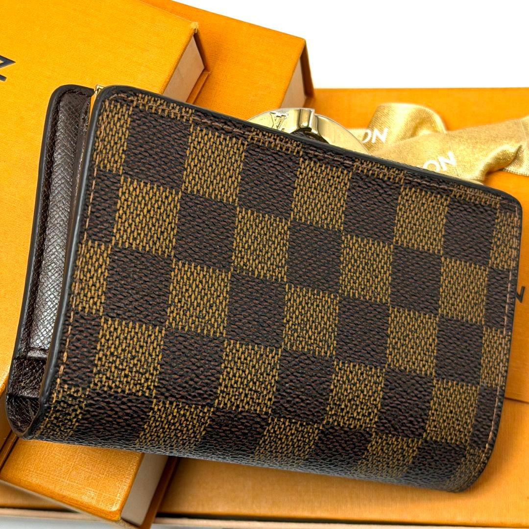 良品 ルイヴィトン ダミエ エベヌ ポルトモネ ビエ ヴィエノワ 財布 がま口