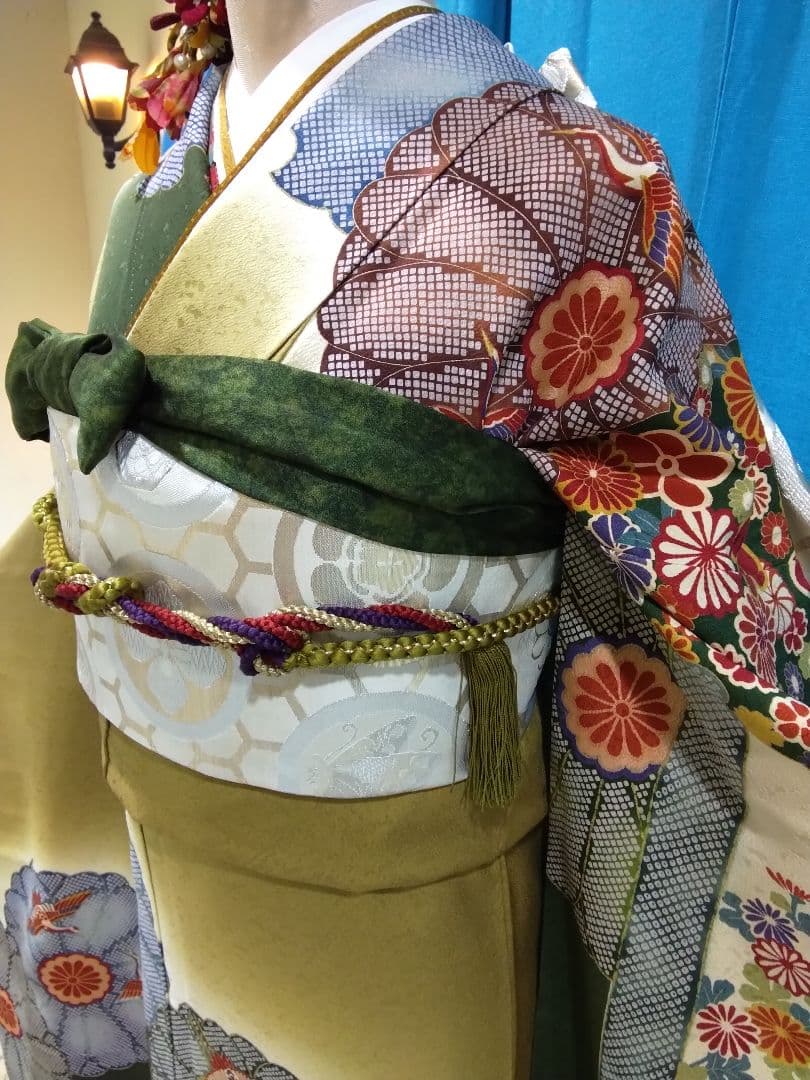 振袖フルセット、正絹振袖レトロ、成人式、重ね衿、帯揚げ帯締め、西陣高級袋帯、襦袢