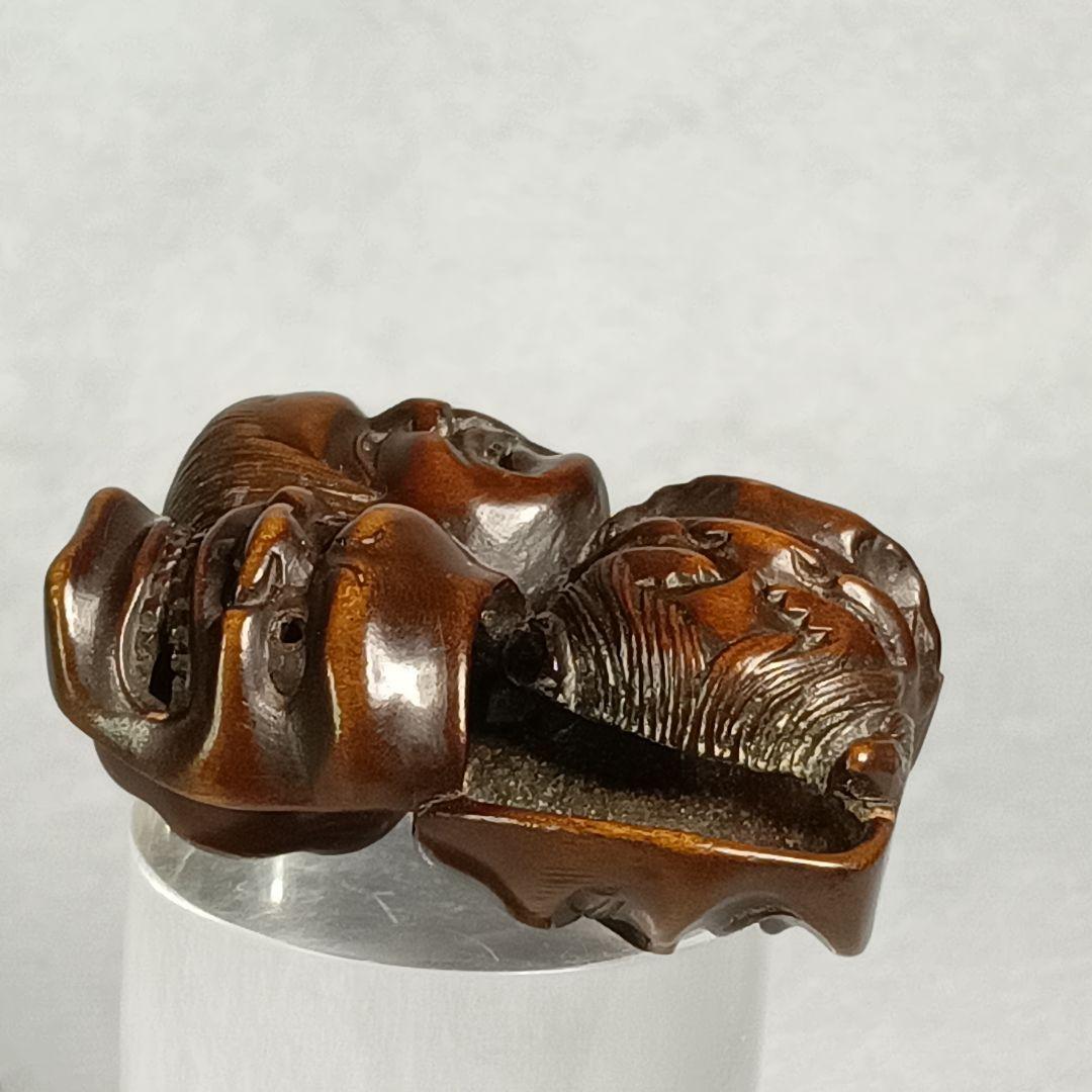 柘植彫 根付 能面尽くし 「おかめ 鬼 猩々 他六面 」 江戸時代