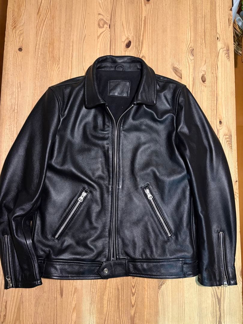 襟付き　シングルライダース　美品　XL シープスキン　裏フリース　ロンジャン