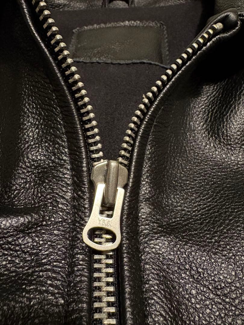 襟付き　シングルライダース　美品　XL シープスキン　裏フリース　ロンジャン