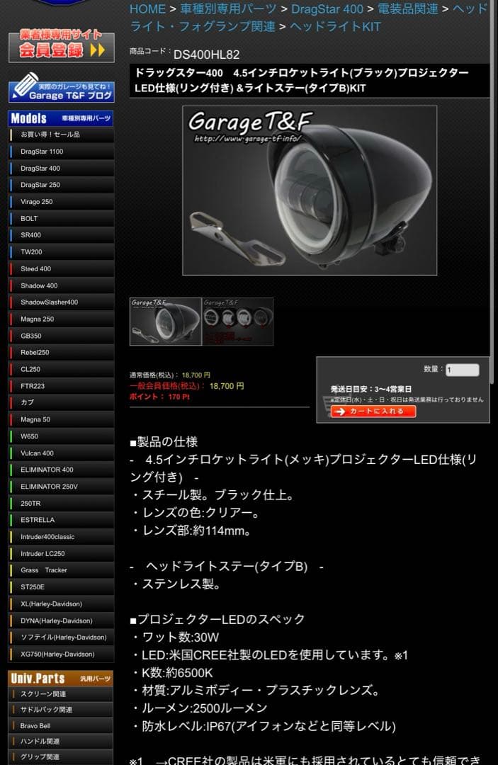 Garage T&F LEDプロジェクターライト ブラック