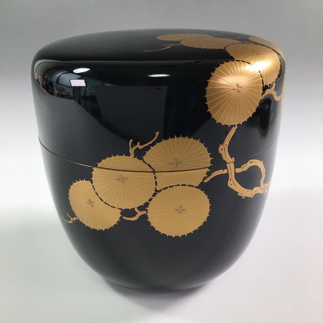 Ｒ３２８　棗　『蒔絵師　西條一斎作』『唐松蒔絵』『大棗』　共箱　茶道具