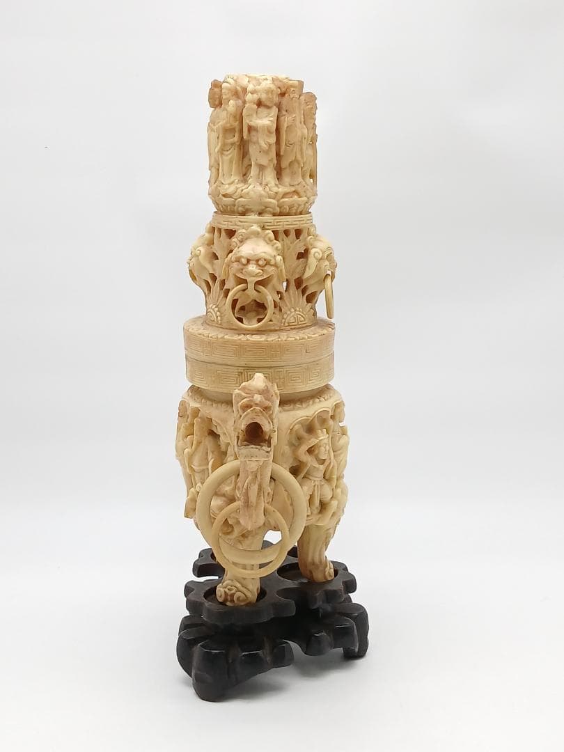 香炉　中国美術工芸　三つ足　獅子　龍　台付き