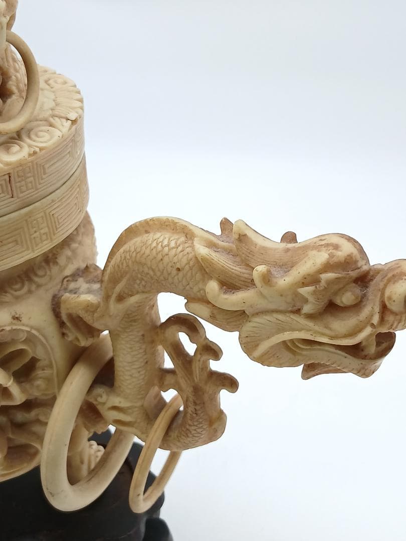 香炉　中国美術工芸　三つ足　獅子　龍　台付き