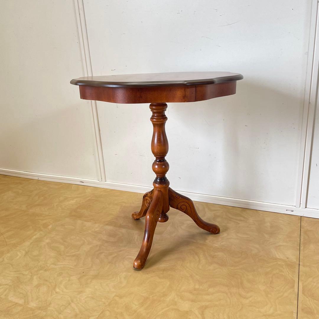 イタリア サイドテーブル 猫脚 象嵌 彫刻 アンティーク調 花台 コンソール