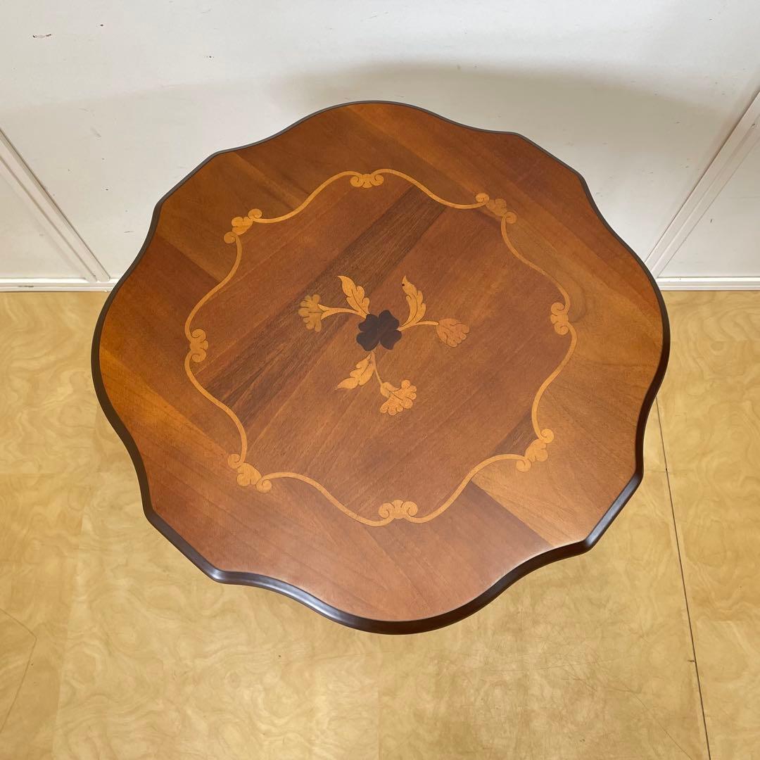 イタリア サイドテーブル 猫脚 象嵌 彫刻 アンティーク調 花台 コンソール