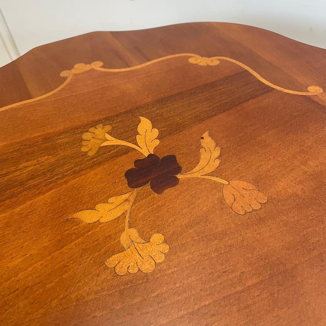 イタリア サイドテーブル 猫脚 象嵌 彫刻 アンティーク調 花台 コンソール