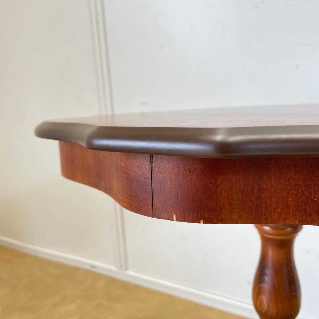 イタリア サイドテーブル 猫脚 象嵌 彫刻 アンティーク調 花台 コンソール