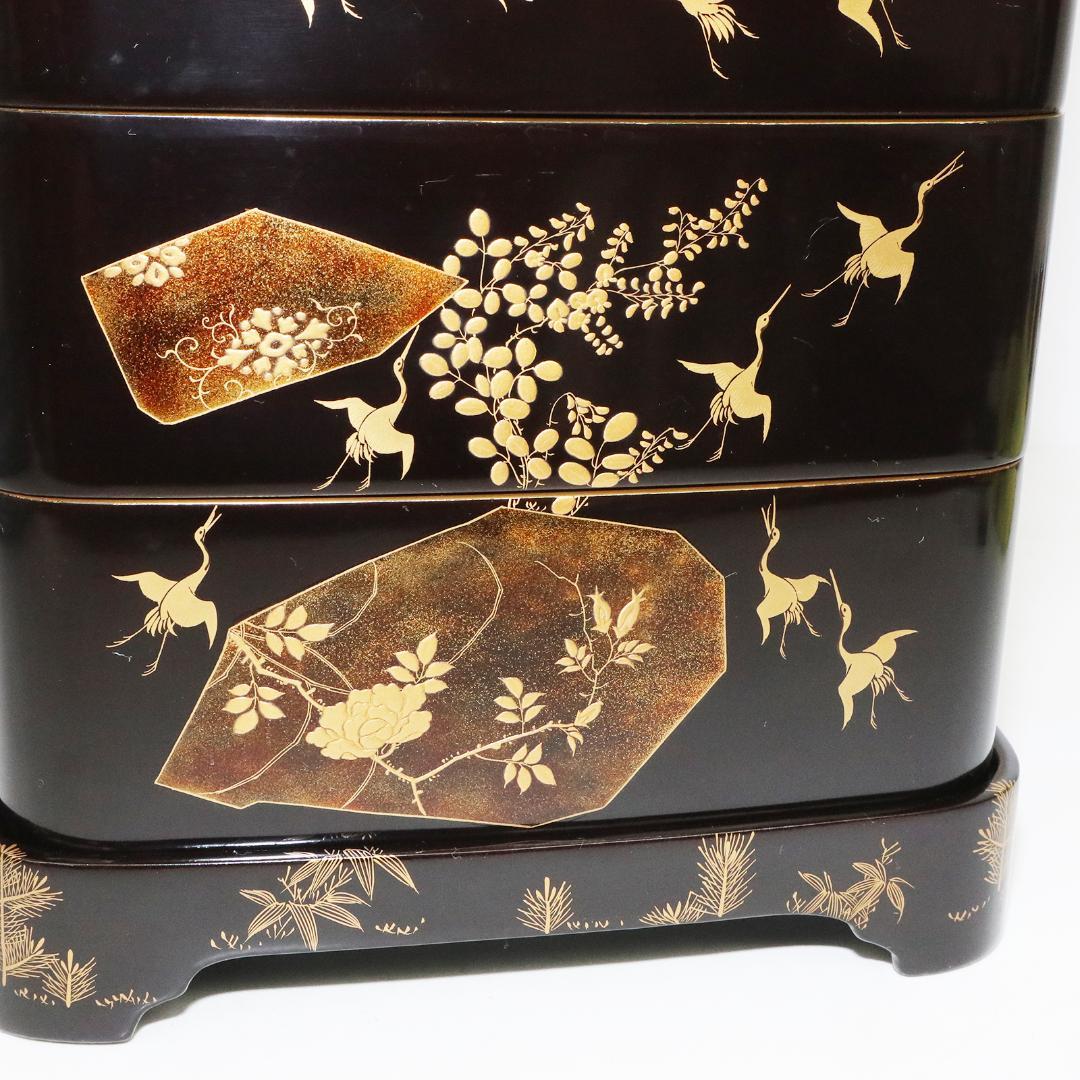 蒔絵 金彩 漆器 重箱 4段 梨地 岡持ち 木製 木箱付き