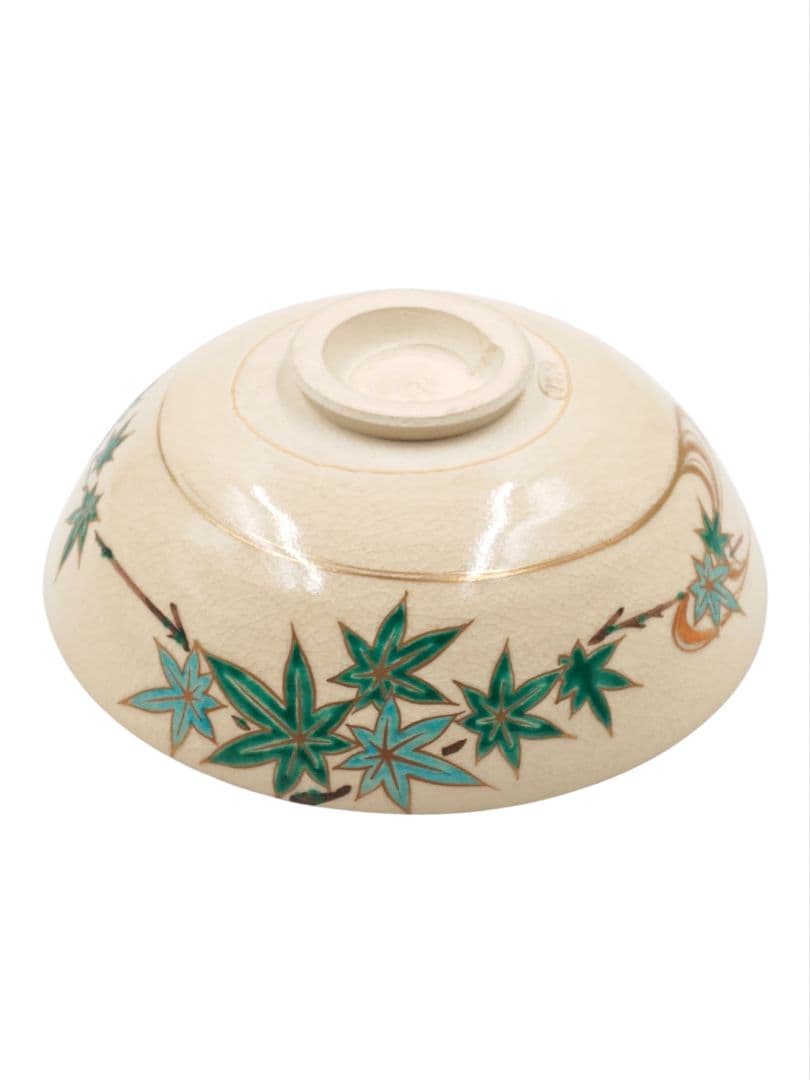 清閑寺窯【杉田祥平】 『仁清写 色絵 金銀彩 青もみじ 平茶碗』在印 共箱 茶碗