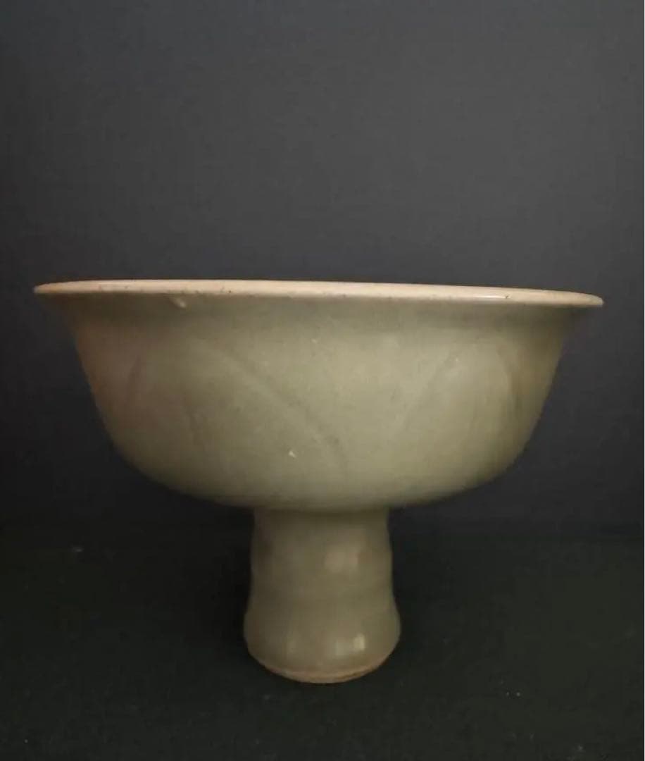 中国骨董　元　青磁　龍泉窯　馬上杯　高足杯　酒器　湯呑　唐物　古美術(N-9)