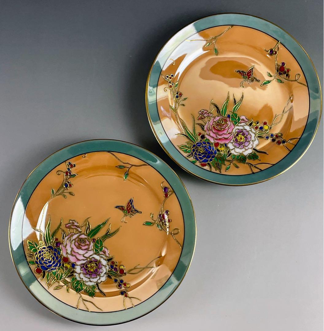 オールドノリタケ ラスター彩 ２枚セット 蝶 バラ 縁金盛り 小皿 プレート