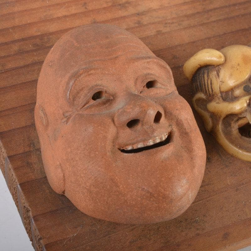 時代提げ物　朱泥　獣骨　面根付　在銘あり　7点まとめて　C　6714