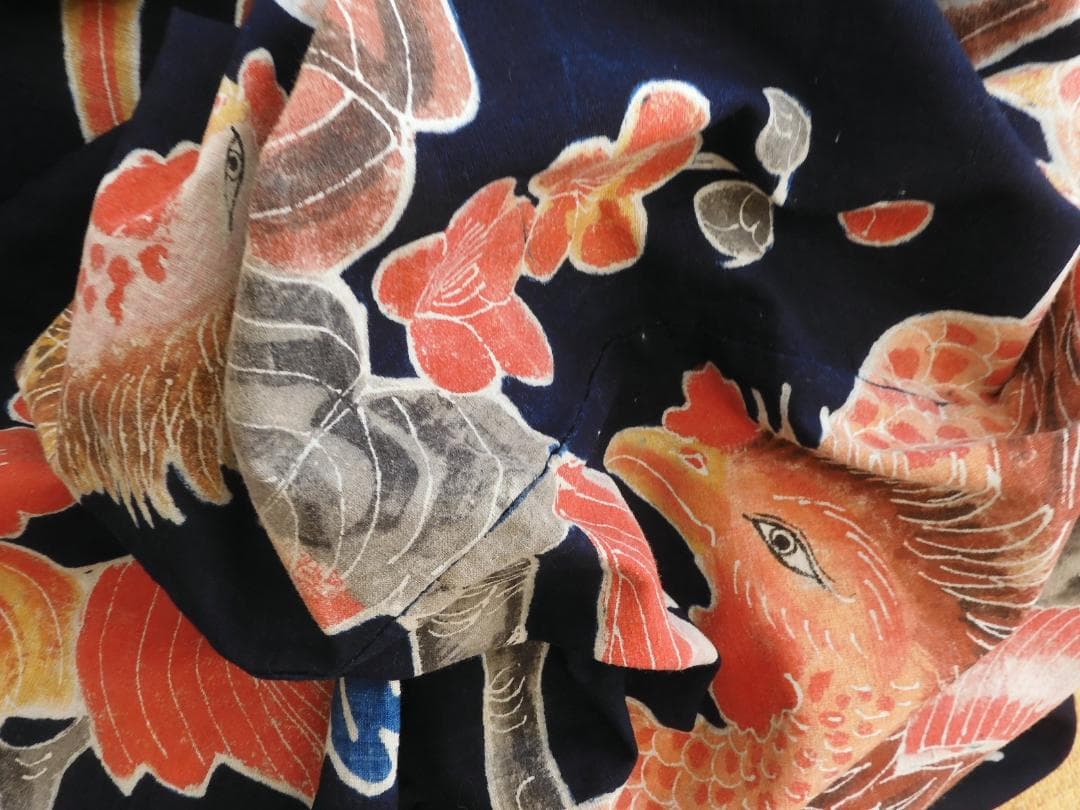 木綿・明治期・筒描4巾・鳳凰の番・アンティーク筒描き