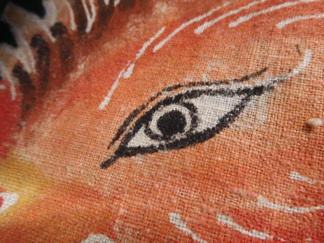 木綿・明治期・筒描4巾・鳳凰の番・アンティーク筒描き