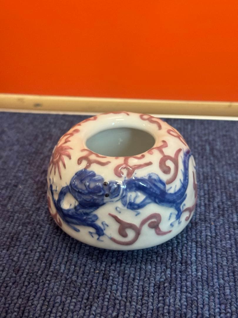 1626 中国骨董　大清康熙年製銘　香炉　赤絵　龍文鳳凰図　火入　時代物