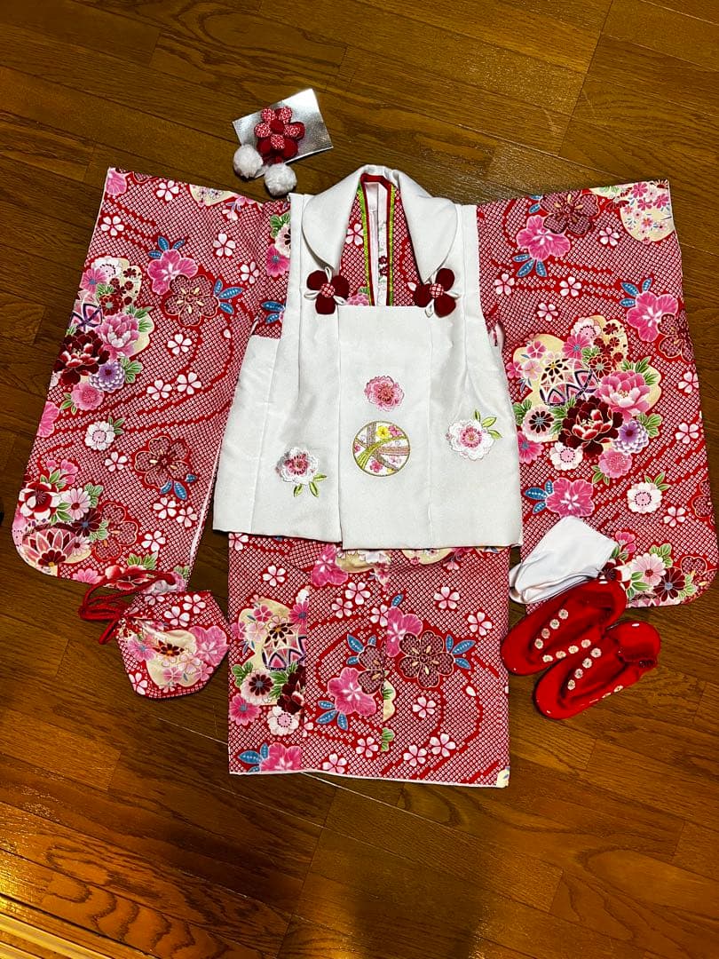 (中古品)七五三 着物 3歳 女の子 被布セット ひな祭り 販売 購入