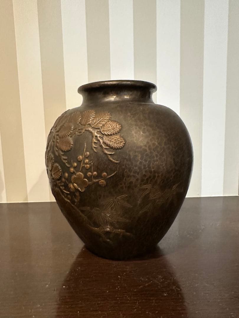銅製　焼物　縁起物　松竹梅　花瓶　花器　壺　工芸品　置物