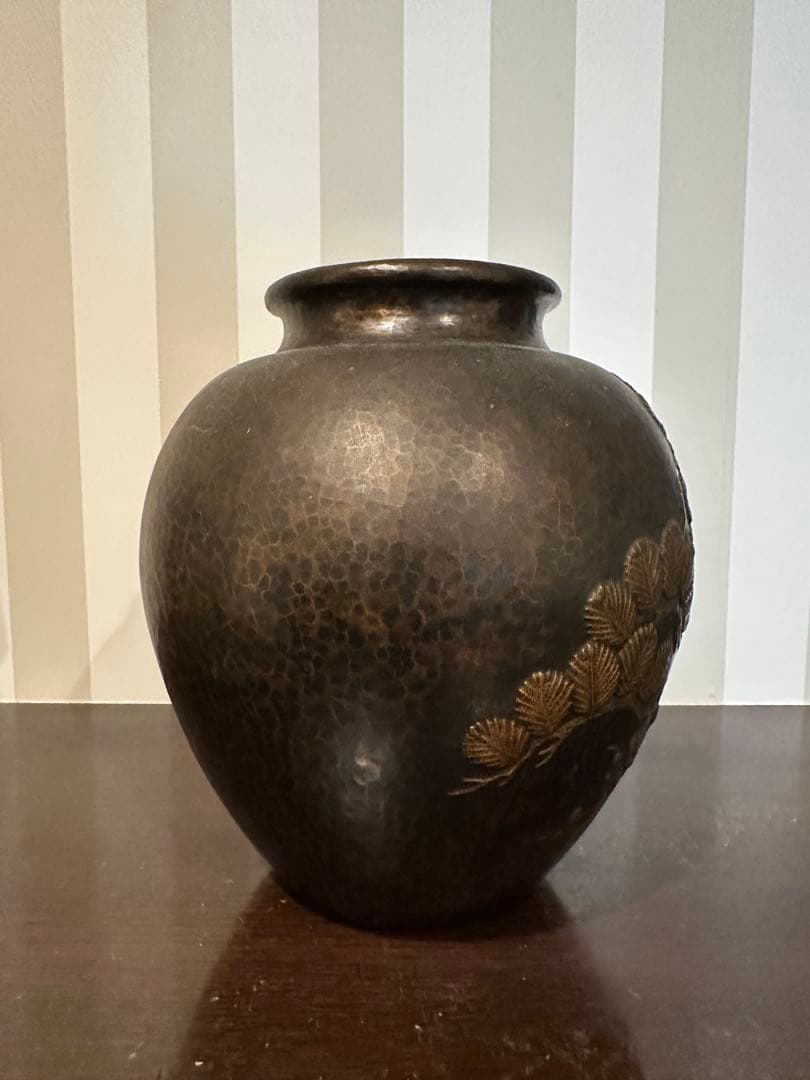 銅製　焼物　縁起物　松竹梅　花瓶　花器　壺　工芸品　置物